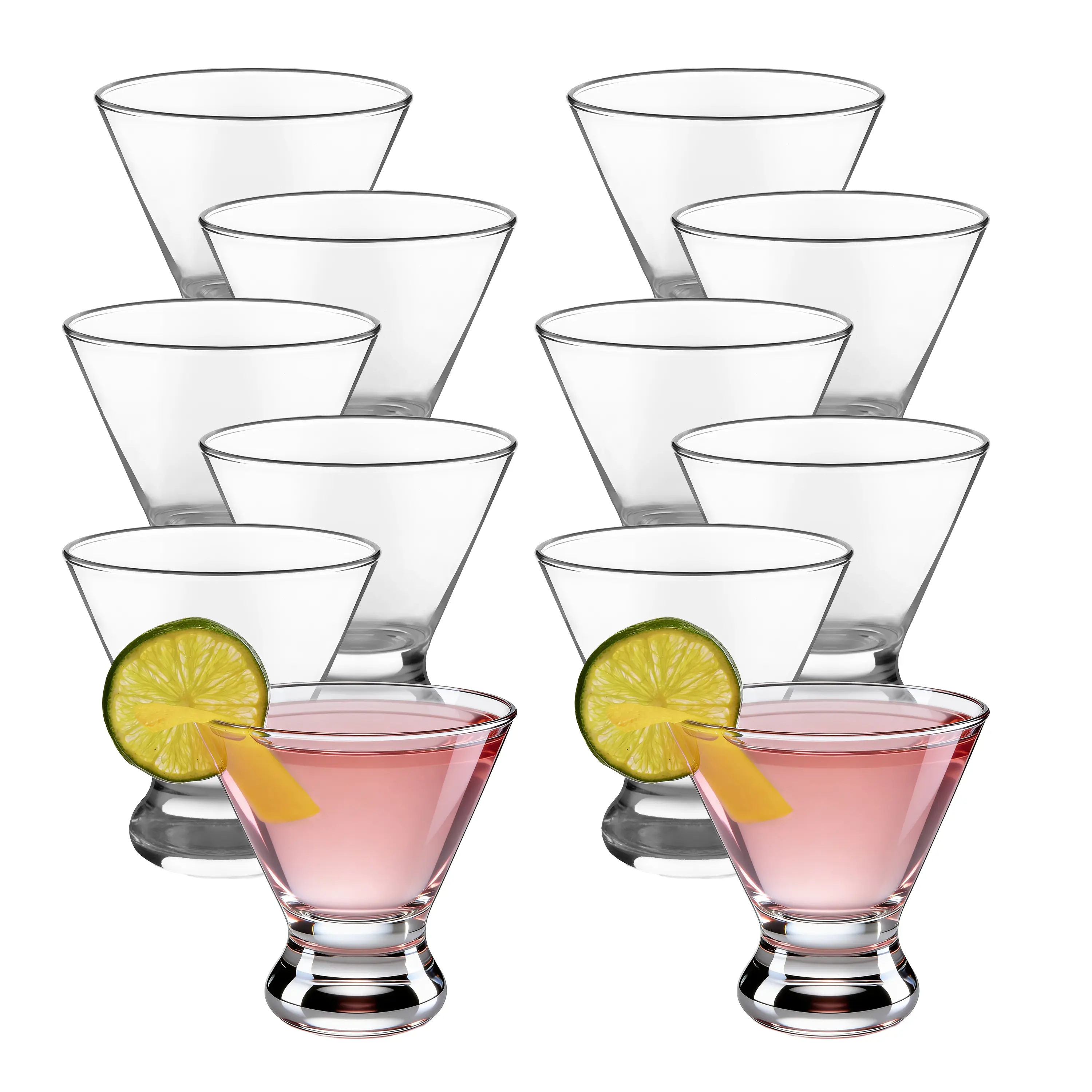 Libbey Cosmopolitan Stemless Martini Glasses Set Of 12, Dishwasher Safe Holiday Martini Glass, Lightweight Cocktail Glass Set for Wedding Party