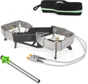 Portable Foldable Camping Stove Expandable Double Cooktop - Easy to Operate, Camping Kitchenware with Electronic Igniter