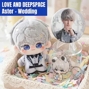 3pcs, Love and Deepspace Anime Plush Doll + Badge + Keychain, Anime Merchandise, Collectible Stuffed Character Figure, Premium Soft Toy - Keychain Bag Car Charm, Desk Shelf Room Decor, Birthday Christmas Valentine Party Gift for Anime Fans Teens