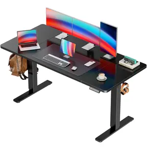 Huuger 48/55 Inch Electric Standing Desk, Stand up Desk, 27.6" Deep Desktop, 28.3" to 46.5" Height Adjustable Desk, Computer Desk with 2 Hooks, 3 Preset Heights, Office Desk
