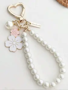 Elegant Flower Design Beaded Keychain, Faux Pearl Decorated Lightweight Keychain for Women & Girls, Fashion Accessories for Daily Use, Trendy All-match & Exquisite Keychain for Birthday Gift, Charm, Cute Keychain
