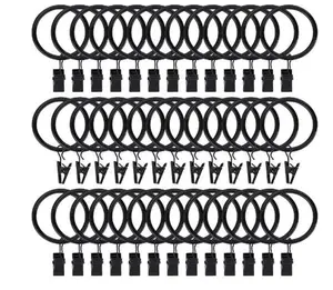 44pcs Rustproof Matte Vintage Black Stainless Steel Curtain Rings, 1.5" Interior Diameter Metal Drapery Rings with Clips Hooks for Tension Rod Bracket Eyelets Decorative Hangers