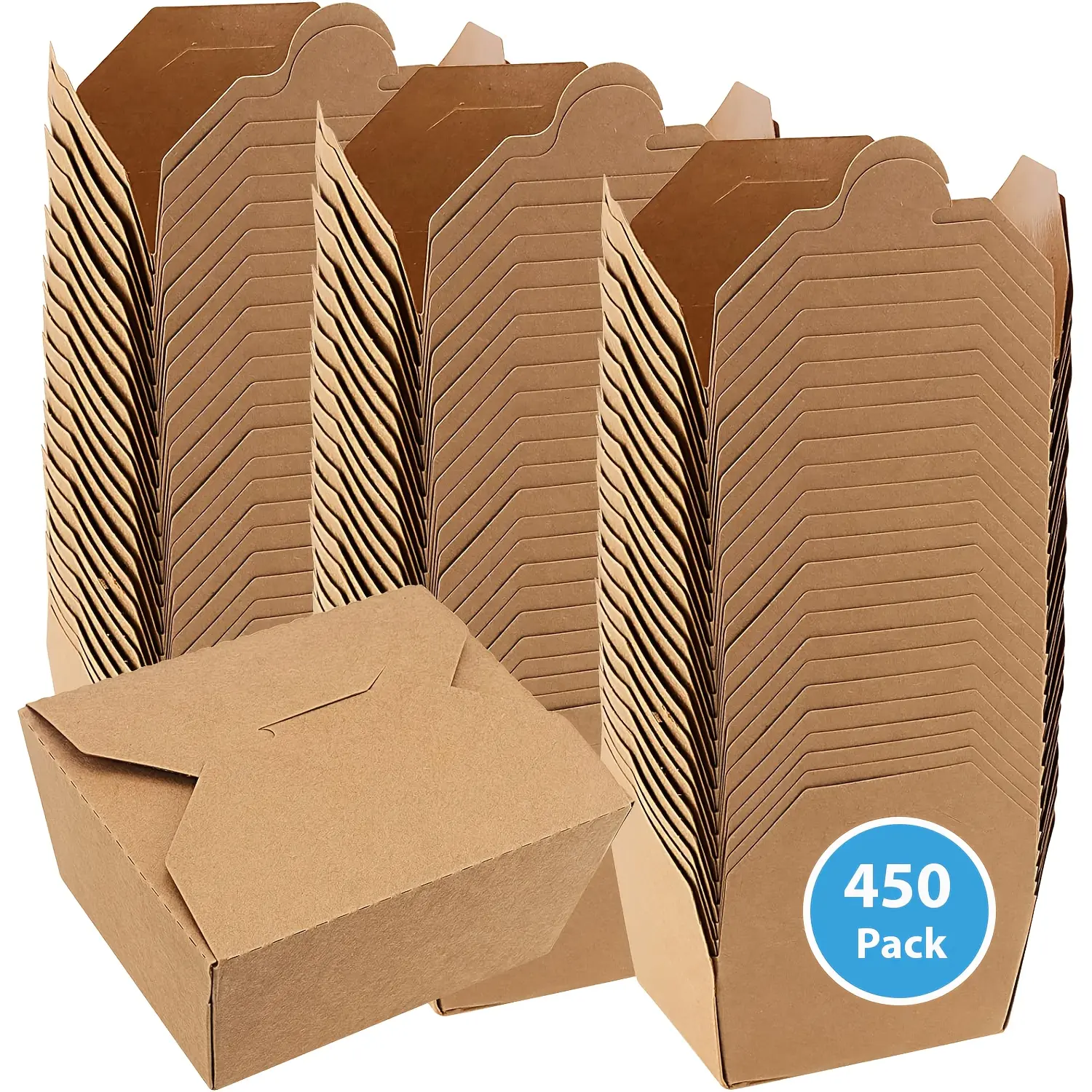 450pcs 26oz Disposable Takeout Food Containers - Microwave & Fridge Safe Brown Kraft Paper Boxes with PET Coating, Square Design for Restaurants, Catering, Food Delivery, Restaurant Packaging| Festive Packaging, Food Boxes Packaging
