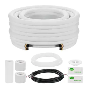 VEVOR 50ft Mini Split Line Set Full Kit, 1/4"-1/2" OD Pure Copper AC Tubing Pipe, 3/8" White Thick PE Insulated Coil, Leak-Free Flared Nuts, Complete Fittings for Mini Split HVAC, Heat Pump Systems