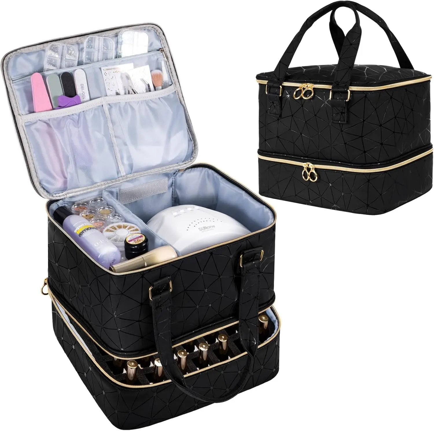 Nail Polish Organizer Bag Holds 42 Bottles Nail Polish & Nail Lamp, Gel Nail Polish Organizers and Storage box for Nail Tech, Nail Kit Supplies Organizer Case - Black