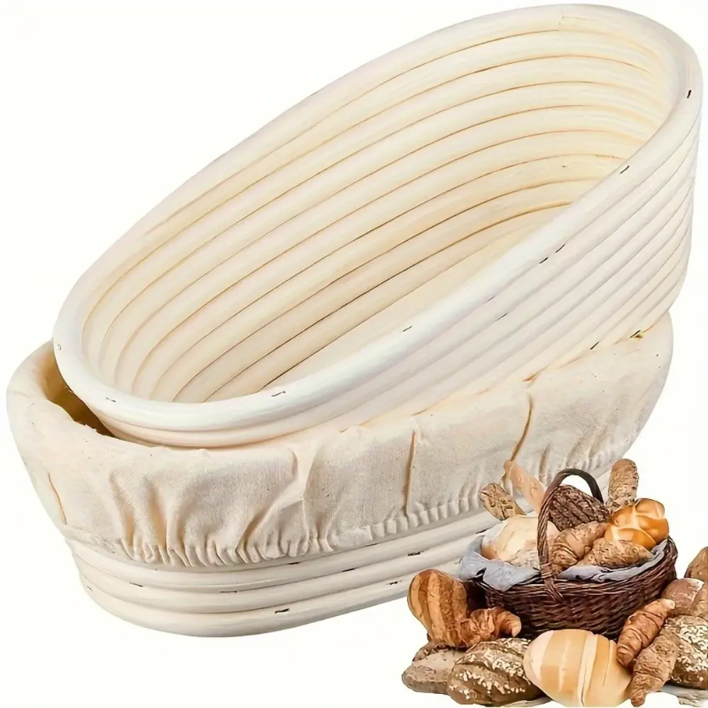 A Set of Bread Proofing Baskets and Liners, 2pcs Set - Perfect for Sourdough and Yeast Baking - Essential Artist Baking Tools and Baking Accessories for Home and Professional Use - Baking Supplies Kit, Bakery Supplies