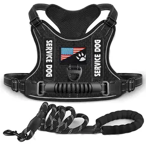 Service Dog Harness,No-Pull Reflective Pet Vest Harness and Leash Set,Adjustable Oxford Service Dog Vest with Handle,Easy Control for Small Medium Large Dogs