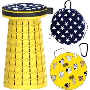Upgraded Telescoping Collapsible Stool with Cushion, Folding Stool with Printing Portable Retractable Foldable Seat Max Load 550lbs for Adults Camping Fishing Outdoor