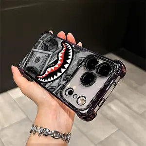 Flex Harder with This Shark Bite Just Leveled Up with This Shark & Money Case For IPhone 17 16 15 14 13 12 11 PRO PLUS MAX AIR Four-corner Drop-proof Transparent Casual Soft  patternfull protection case floral pattern Mobile Phone Case