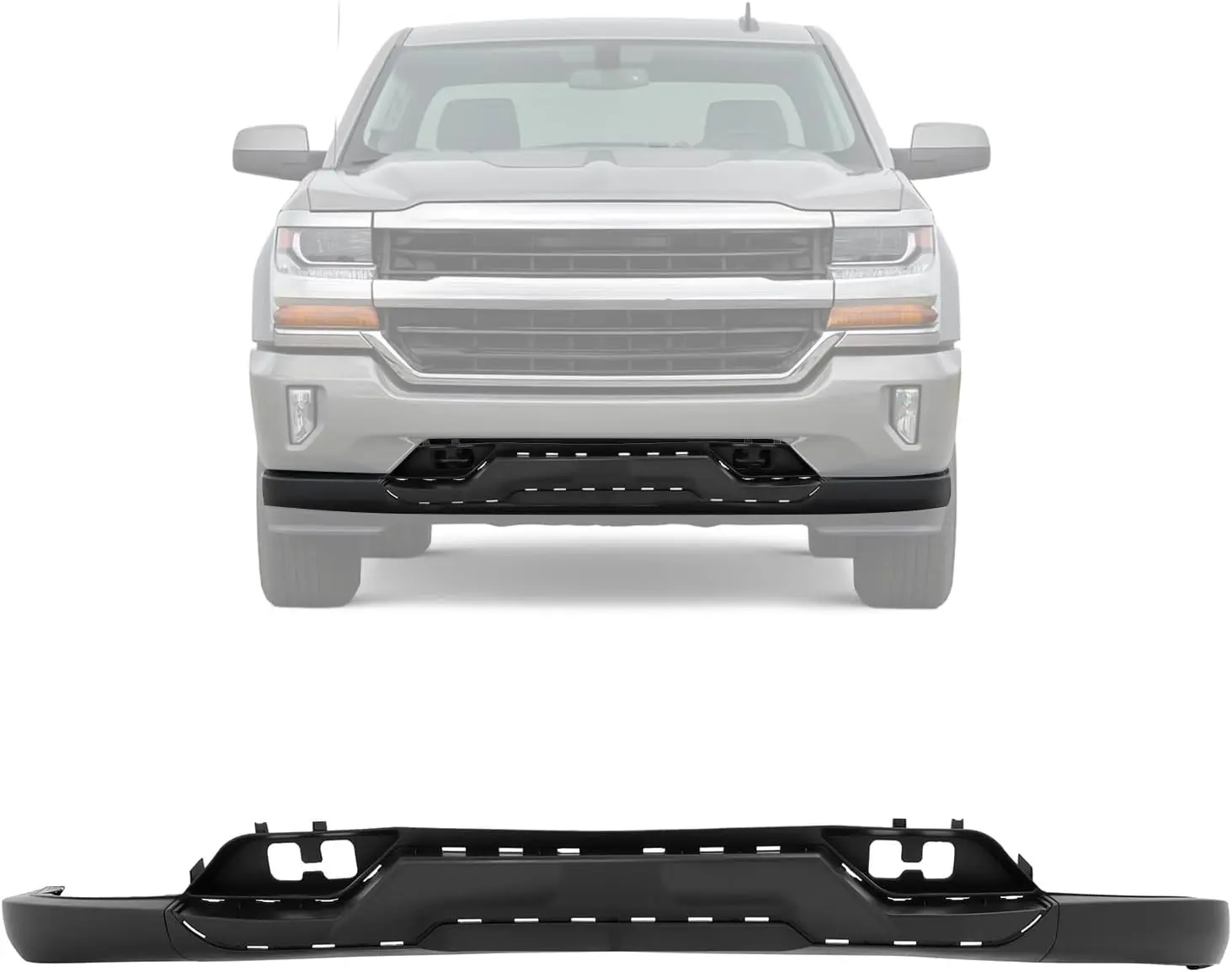 1 x Front Lower Bumper Valance Polypropylene (Plastic PP) 3PCS Panel Set, Compatible with 2016-2018 Chevy Silverado 1500 & 2019 Silverado 1500 LD, Replaces 84029815 Air Dam Spoiler for Z71 Package & Skid Plate, Includes Hardware, 1 X Front Bumper Valance,