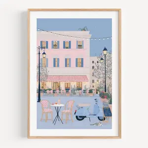 [SALE UP TO 50% + FREE SHIP]  Rome Cafe Art Print Romantic Vespa Scene, Italian Decor
