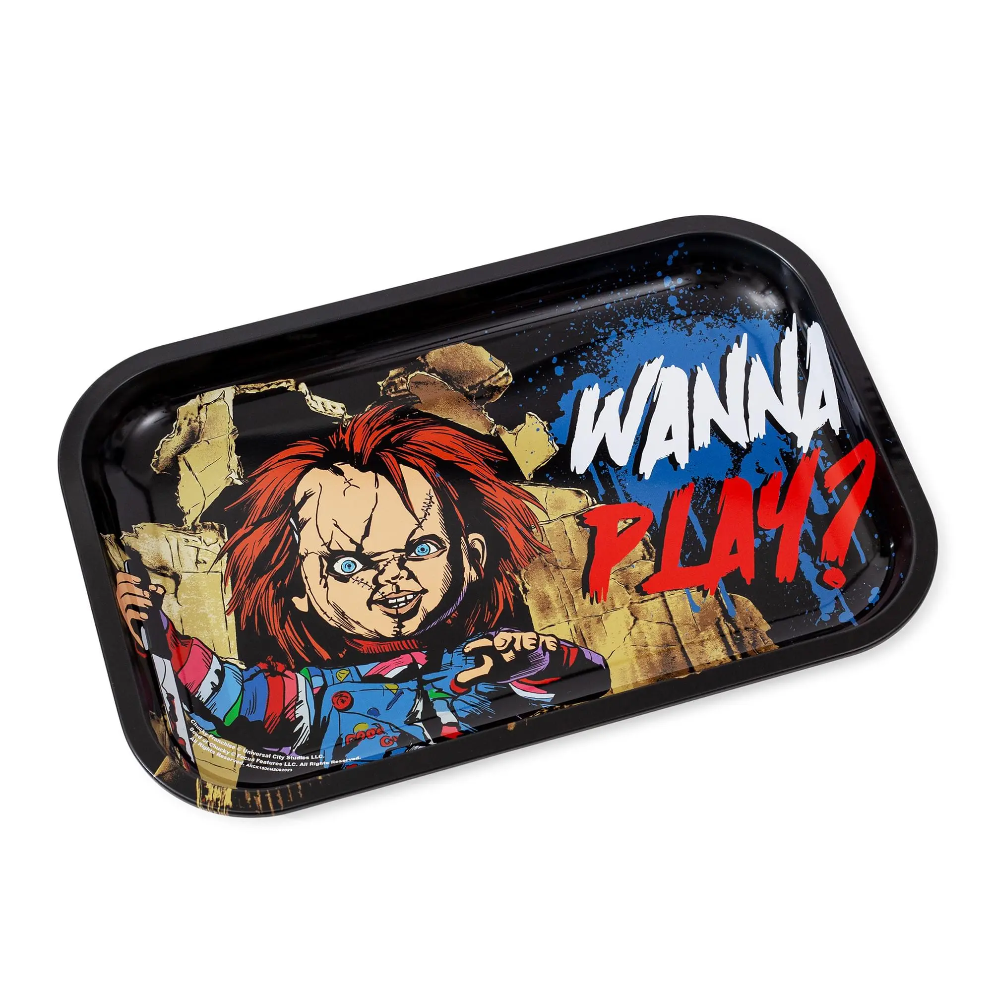 Child's Play Chucky "Wanna Play?" Tin Tray | 11 x 7 Inches Child's Play Chucky "Wanna Play?" Tin Tray | 11 x 7 Inches