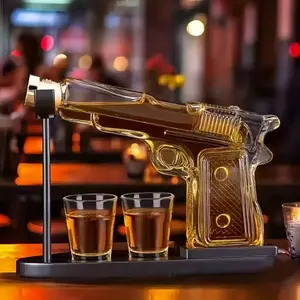 Glass Handgun Decanter Set, Whiskey Vodka Wine Separator, Gun Shape Bottle Gift for Men, Birthday Present for Boyfriend Husband Dad, Liquor Decanter Set, Home Bar Accessories
