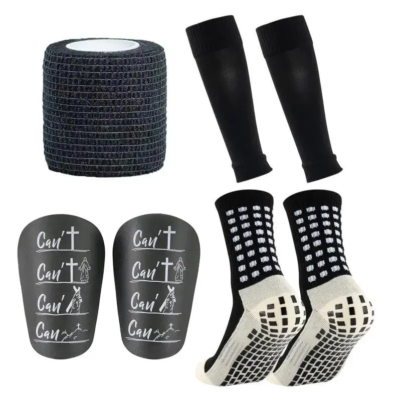 Outdoor Sports Socks Set, 7 Counts/set Non-slip Sports Running Socks & Sock Cover & Bandage & Mini Leg Guards, Professional Football Equipment Set, Training Tools, Grip Socks, Grip Soccer Socks, Athletic Grip Sock