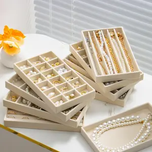 9PCS Elegance Velvet Jewelry Box Organizer Stackable Adjustable Compartments Safely Store Drawers Trays for Earrings Rings Bracelets Necklaces Brooch Multiple Sizes Dresser Organization Box, Jewelry Tray Organizer