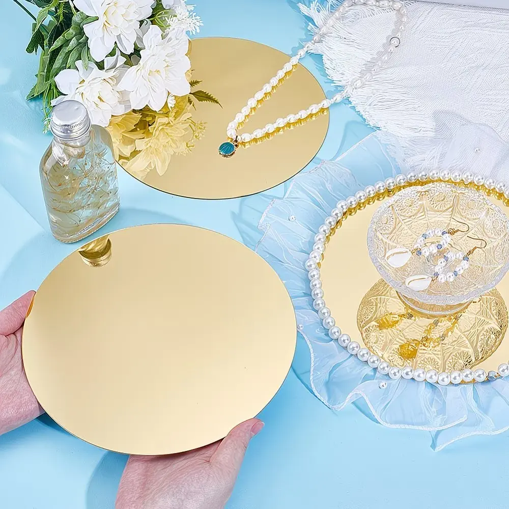 10 piece acrylic circular mirror candle tray set, circular mirror base, suitable for desktop center decoration, diameter of 15 centimeters, non glass mirror decoration, suitable for home wedding desktop decoration, Home Accessories, Home Goods