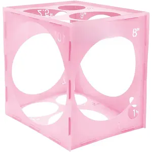 14 Holes Collapsible Pink Plastic Balloon Sizer Box, 1-10 Inch Balloons Sizer Cube, Balloon's Size Measurement Tools for Party Decorations