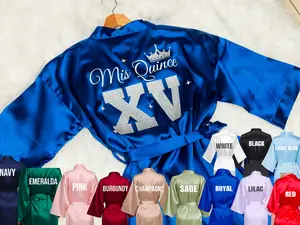 Personalized Quinceañera Silk Robe with Crown Desing Quince Gifts Gowns Elegance