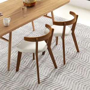 COSTWAY - Wood Dining Chair Set of 2 with Padded Seat and Curved Back-Walnut