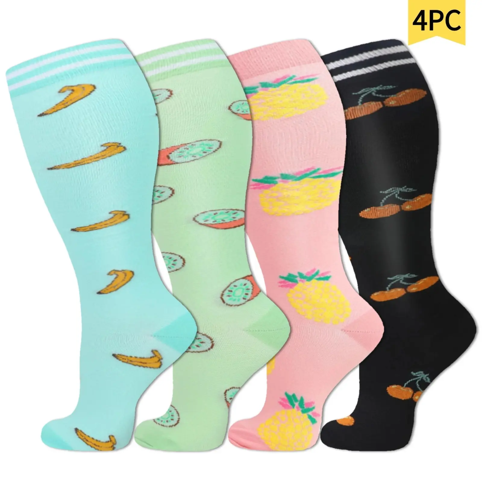 STANDWAY 4 Pairs Plus Size Compression Socks,  for Men & Women, Durable, Breathable & Comfortable for Work, Travel, Walking & Everyday Wear