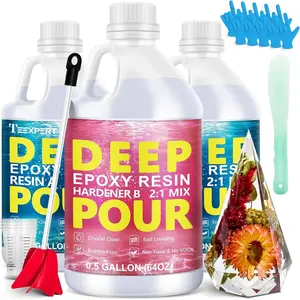 Deep Pour Epoxy , 1.5 Gallon Epoxy  Kit for 2-4" Pour Depths,  Clear & High Gloss, Bubble-Free Casting  for River Tables, Flower Preservation and Mold Crafts - 2:1 Mix