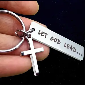 2pcs Stainless Steel Keychain Funny Religious Key Chain Ring Purse Bag Backpack Charm Gift For Women Men
