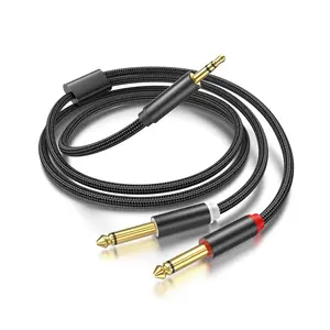 3.5mm to Dual 1/4 Adapter 1/8 to 6.35mm TS Mono Audio Cable Stereo Breakout Cord Y Splitter Compatible with iPhone, iPod, Computer Sound Card, Headphone, Speaker, Home Stereo System (3.3FT/1Pack)