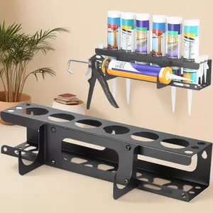 Wall Mounted Metal Caulking Gun Holder Rack, Durable Manual Storage Organizer, Holds 6 Tubes & Nozzles, Construction Tool Organizer Ideal for Workshop Garage, Yard Tool Rack