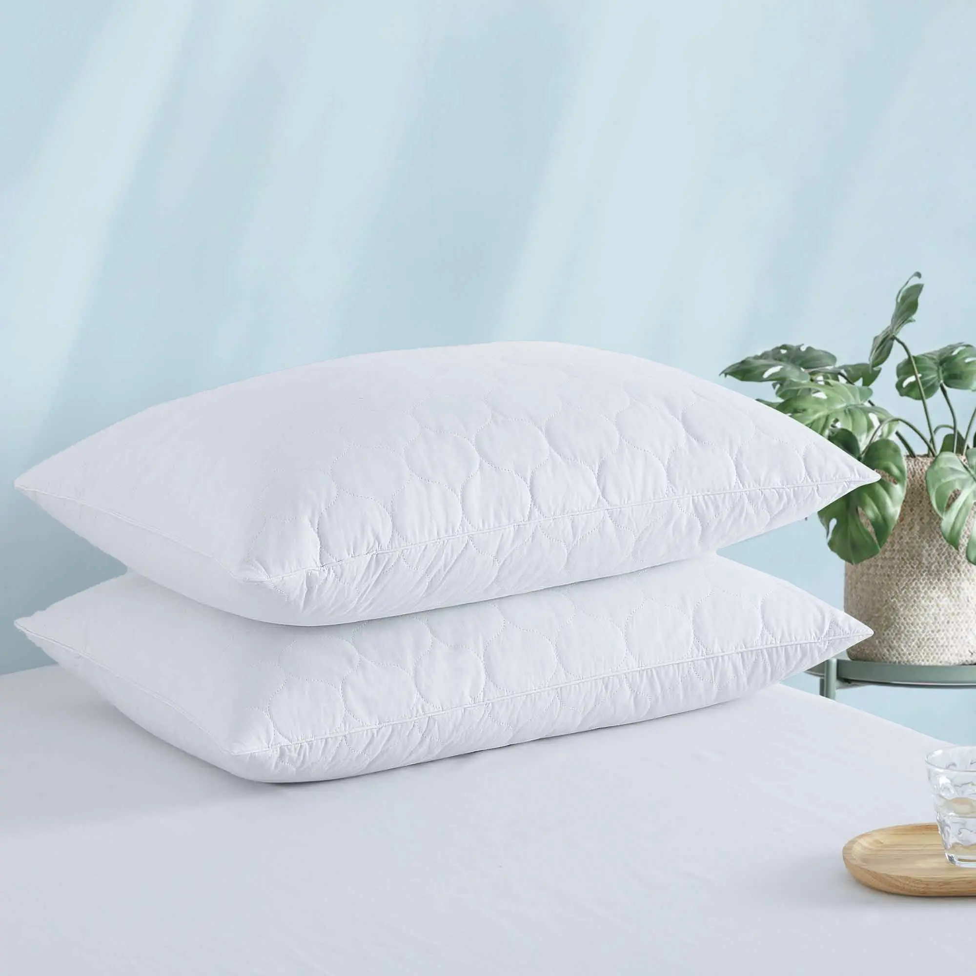 PEACE NEST 2-Pack Soft Standard/Queen Quilted Pillows, 5% Goose Down 95% Goose Feathers Fill, Breathable Cotton Cover, Machine Washable, Low-Temperature Tumble Dry for Back/Side Sleepers, Two-Pack