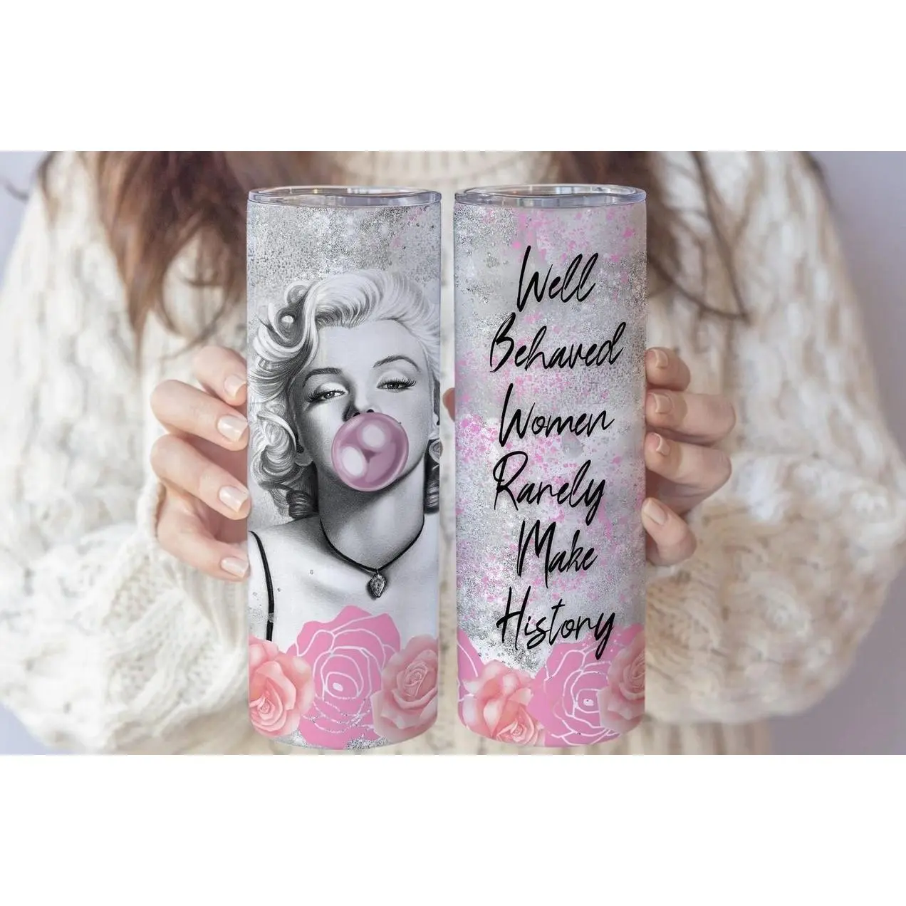 Pink Bubblegum Marilyn Monroe Tumbler | 20 oz Marilyn Monroe Cup with Straw
