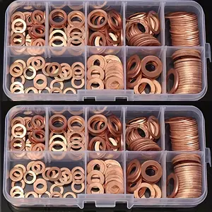 Copper Washer Assortment Kit, 200pcs Copper Washer Set, Metal Hardware, Anti-corrosion & Pressure Resistant Gasket Set Suitable for Boat Engine, DIY Boat Repair & Maintenance