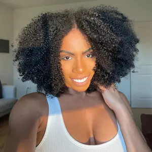 OQ HAIR Afro Curly Wigs 250% Density Human Hair Wigs With Drawstring For Women V Part Wigs No Leave Out Upgrade U Part Wigs Beginner Friendly Fit All Head Sizes Looks Natural Vacation Hair Wig