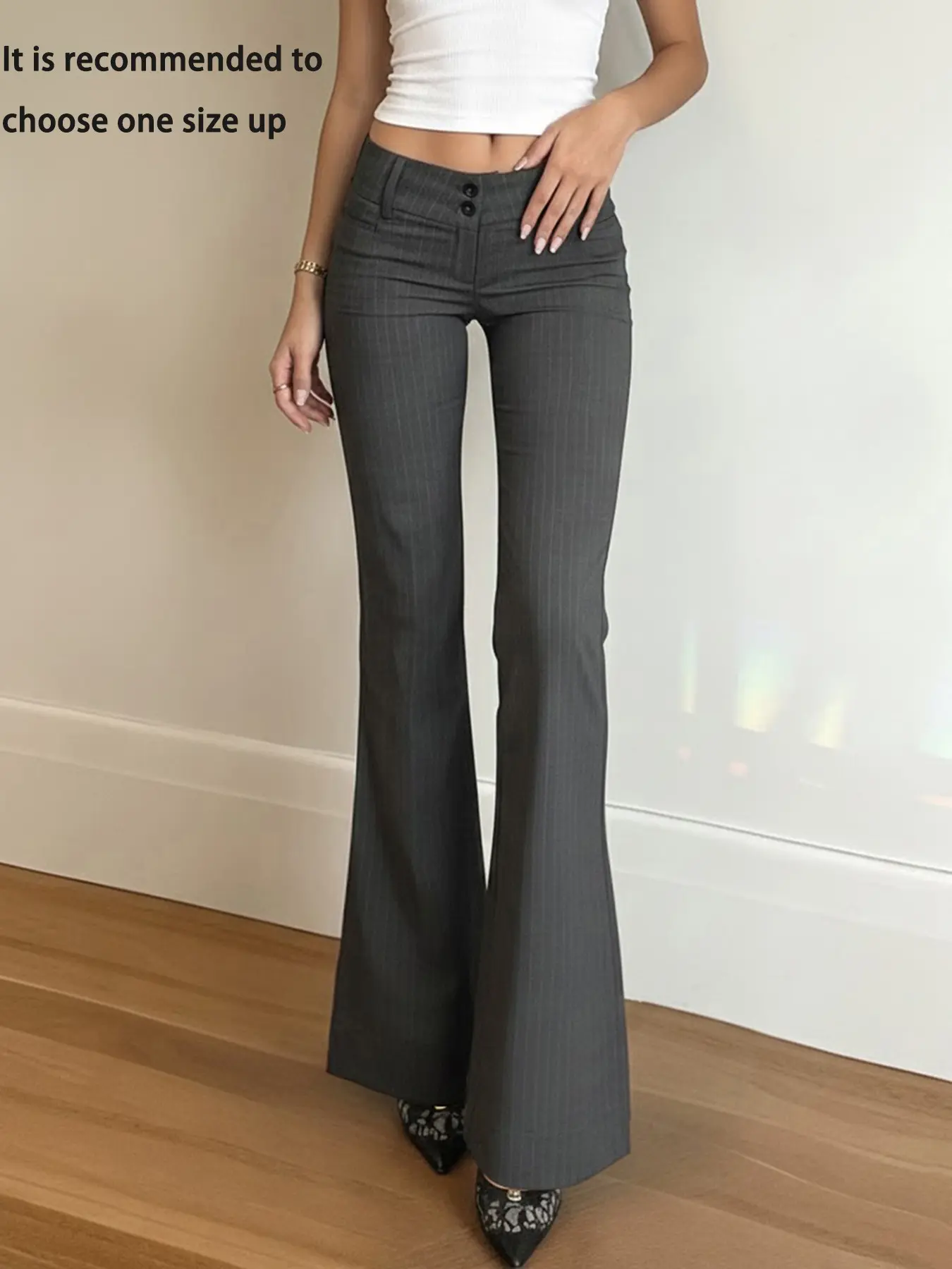 Vertical Striped Flare Suit Pants for Women, Y2K Style Low Waist Slim Fit Fitted Casual Long Pants, Casual Flare Leg Zipper Trousers, All Seasons Commuter Wear Bottom, Womenswear