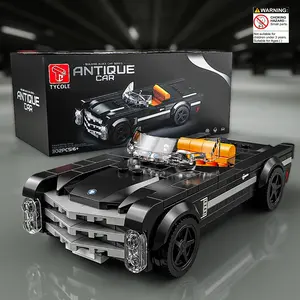 Vintage Car Model Building Blocks Toy, Classic Car Model Building Blocks Toy with Dustproof Display Box, Creative Desktop Ornament for Home Office