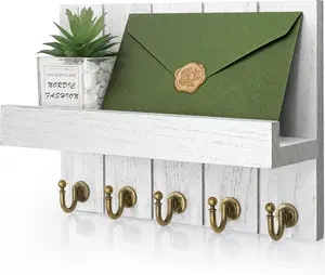 Wall Keychain - Decorative Mail Organizer Wall Mount with 5 Key Hooks for Farmhouse Apartment Essentials