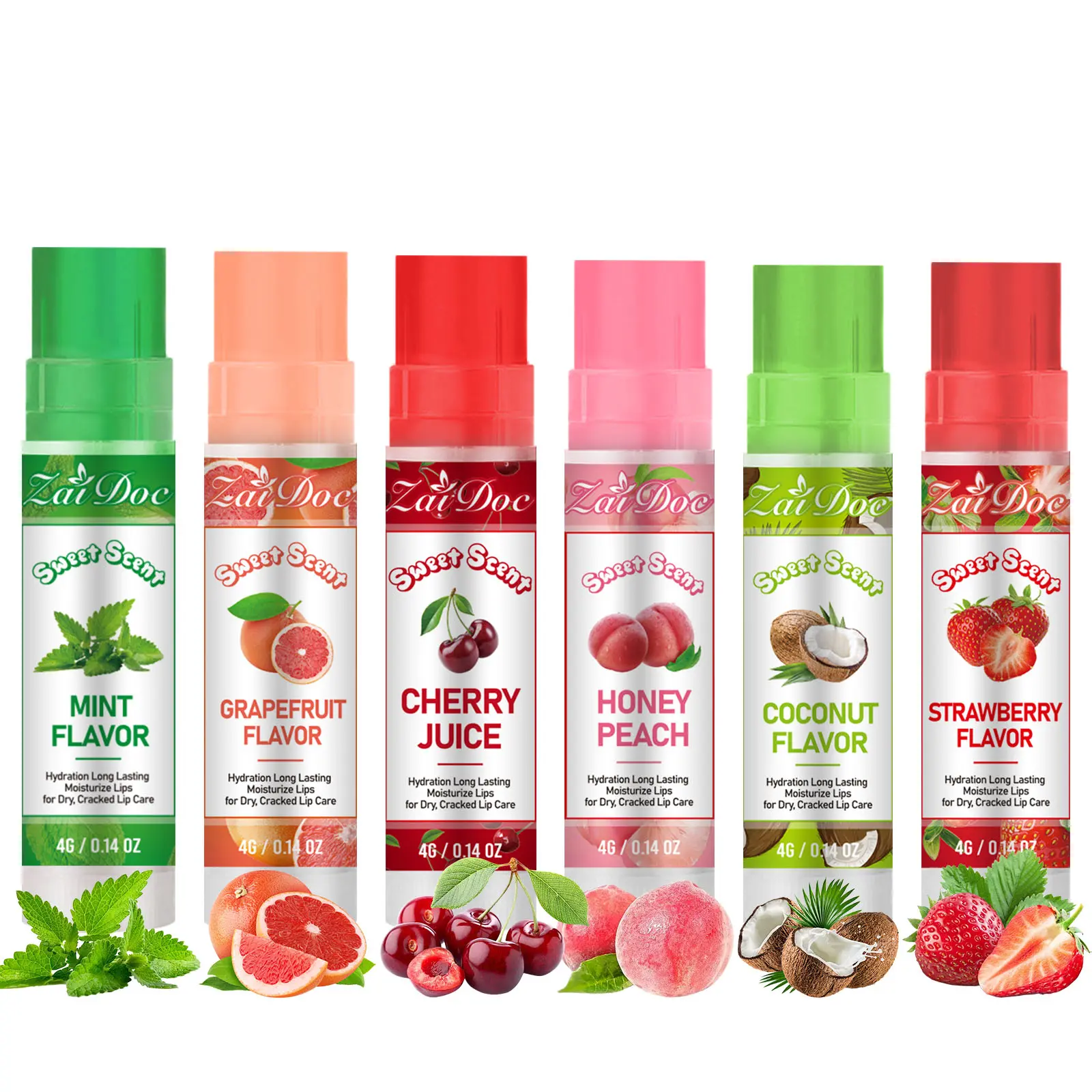 6-Flavor Nourishing Crystal Lip Balm Collection with Cherry & Assorted Fruit Notes for Lasting Hydration and Collectible Beauty Experience