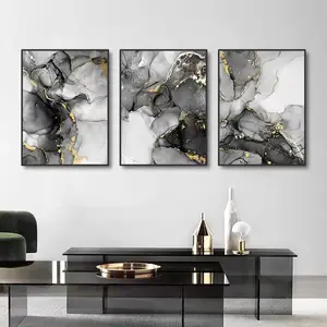3pcs Frameless Abstract Black and White Gold Marble Art Canvas Painting Wall Decor Pictures for Living Room Home Decor Poster, Modern Home Decor Unframed Wall Art