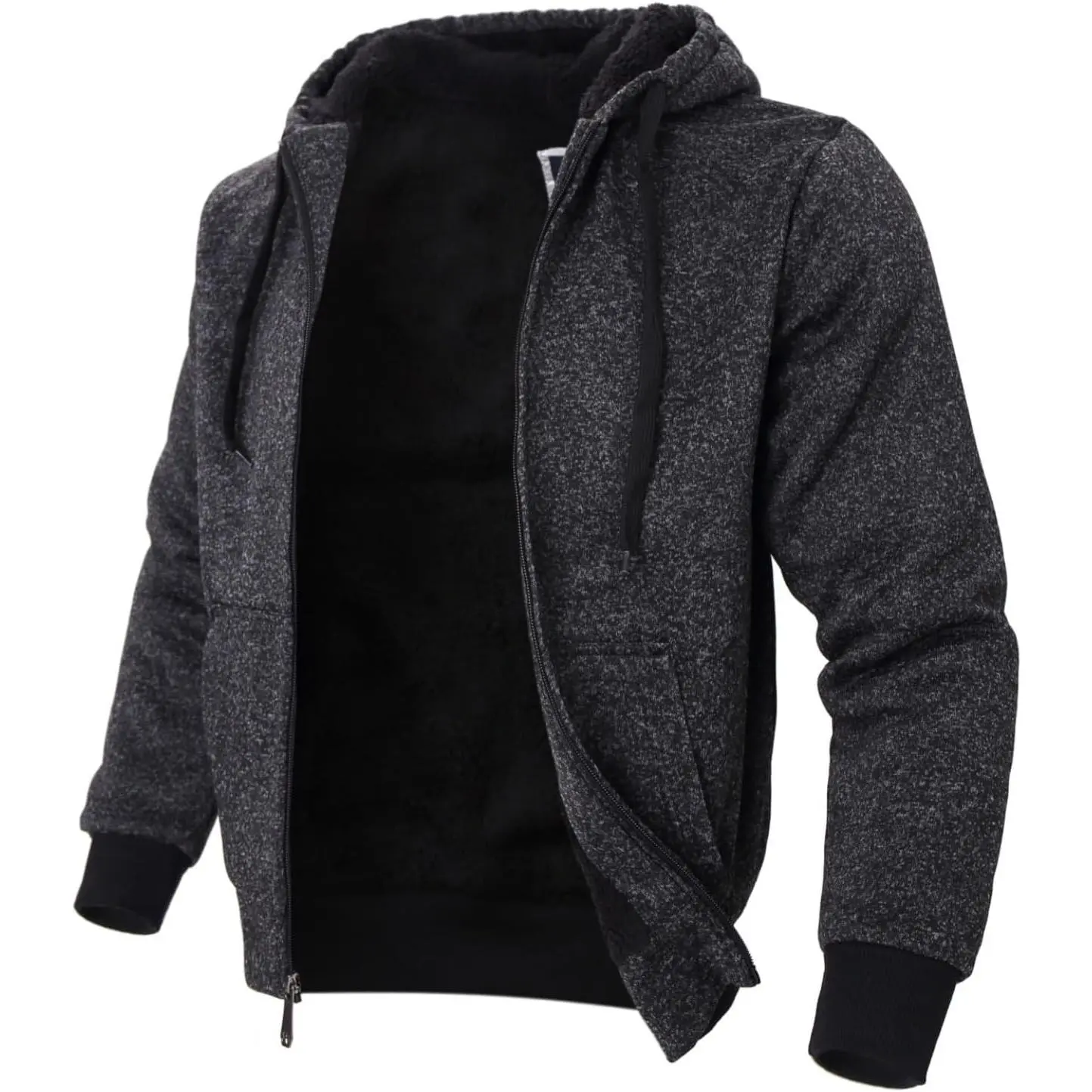LEEHANTON Men's Sherpa-Lined Long Sleeve Full-Zip Hoodie Jacket, Heavyweight Plain Thick Fleece Winter Warm Sporty Outerwear for Work & Sports, A-Charcoal Zipper Casual Plus Size Menswear, Sporty Sports Outerwear
