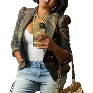 Camouflage Jacket for Women Lightweight Casual Long Sleeve Lapel Camo Blazer Jackets with Pockets