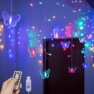 Butterfly Curtain Lights 13ft 96 LED Fairy Light 8 Modes String Lights with Remote, Butterfly  Decoration for Bedroom Garden Wall Ceiling Party Wedding Holiday Christmas (Multicolor)