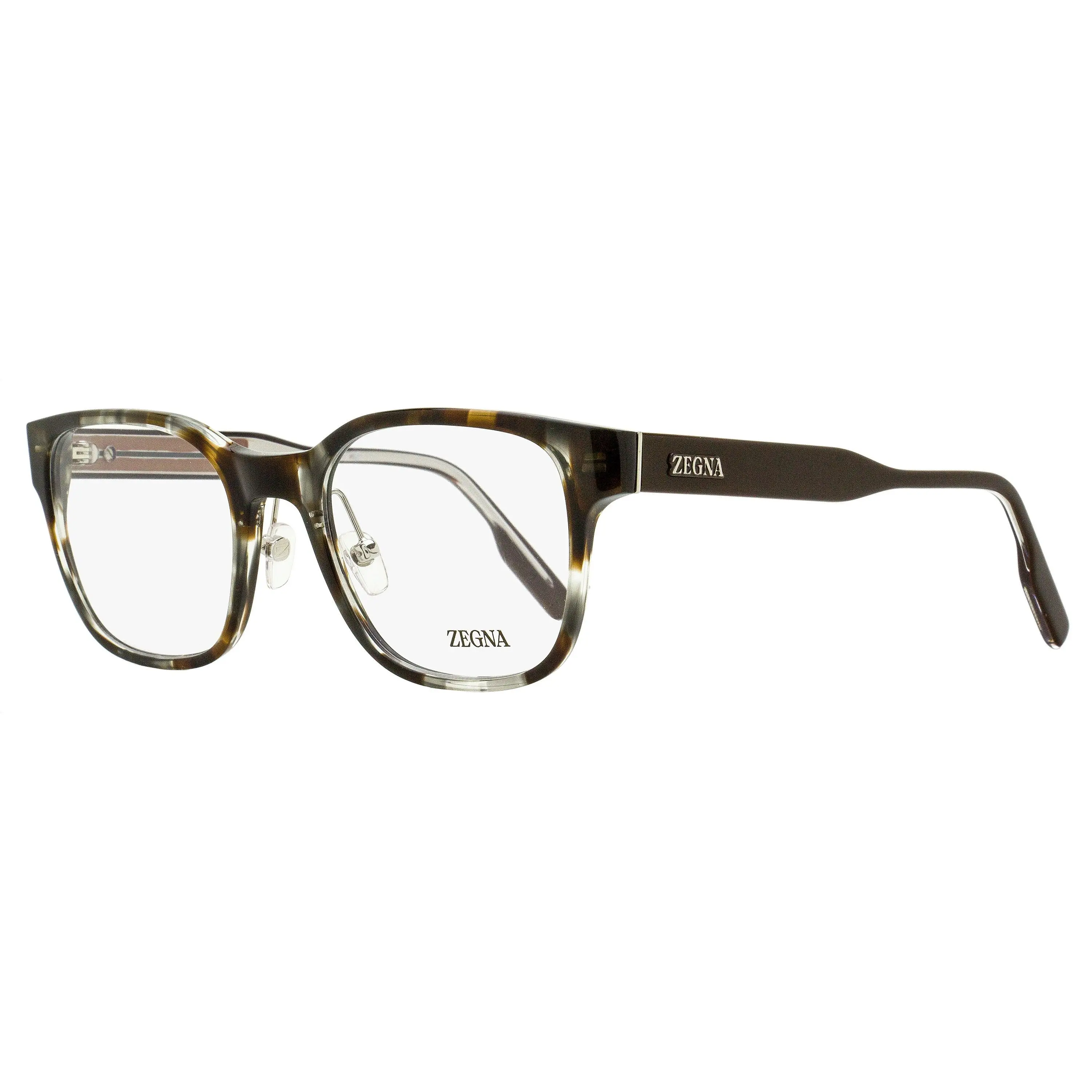 Men's Luxury Zegna Full Rim Square Acetate Eyeglass Frames (EZ5253-020 Gray Havana) - 53mm Geometric, High-Quality Materials, Demo Lens, BPA-Free, DEHP-Free, Adjustable Nose Pads, Exposed Wire-Core, Contemporary Design, Refined Aesthetic