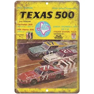 HZYXH Texas 500 Program Cover Nascar Tin Sign Vintage Wall Poster Retro Iron Painting Metal Plaque Sheet for Bar Cafe Garage Home Gift 8x12 in