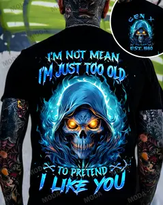 Chaosmoda Generation X I'm Not Mean I'm Just Too Old To Pretend I Like You Custom Year Skull T-shirt Streetwear Breathable  Graphic T-Shirt