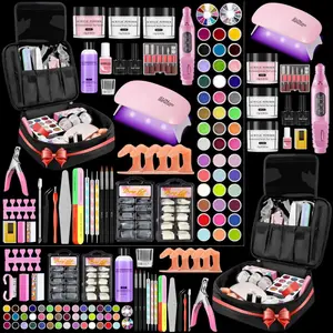 Professional Acrylic Nail Kit for Beginners - 42 Colors Glitter Powder, Liquid, UV Light, Drill, Practice Finger Nail Bag Organizer Case, Nail Polish, Manicure