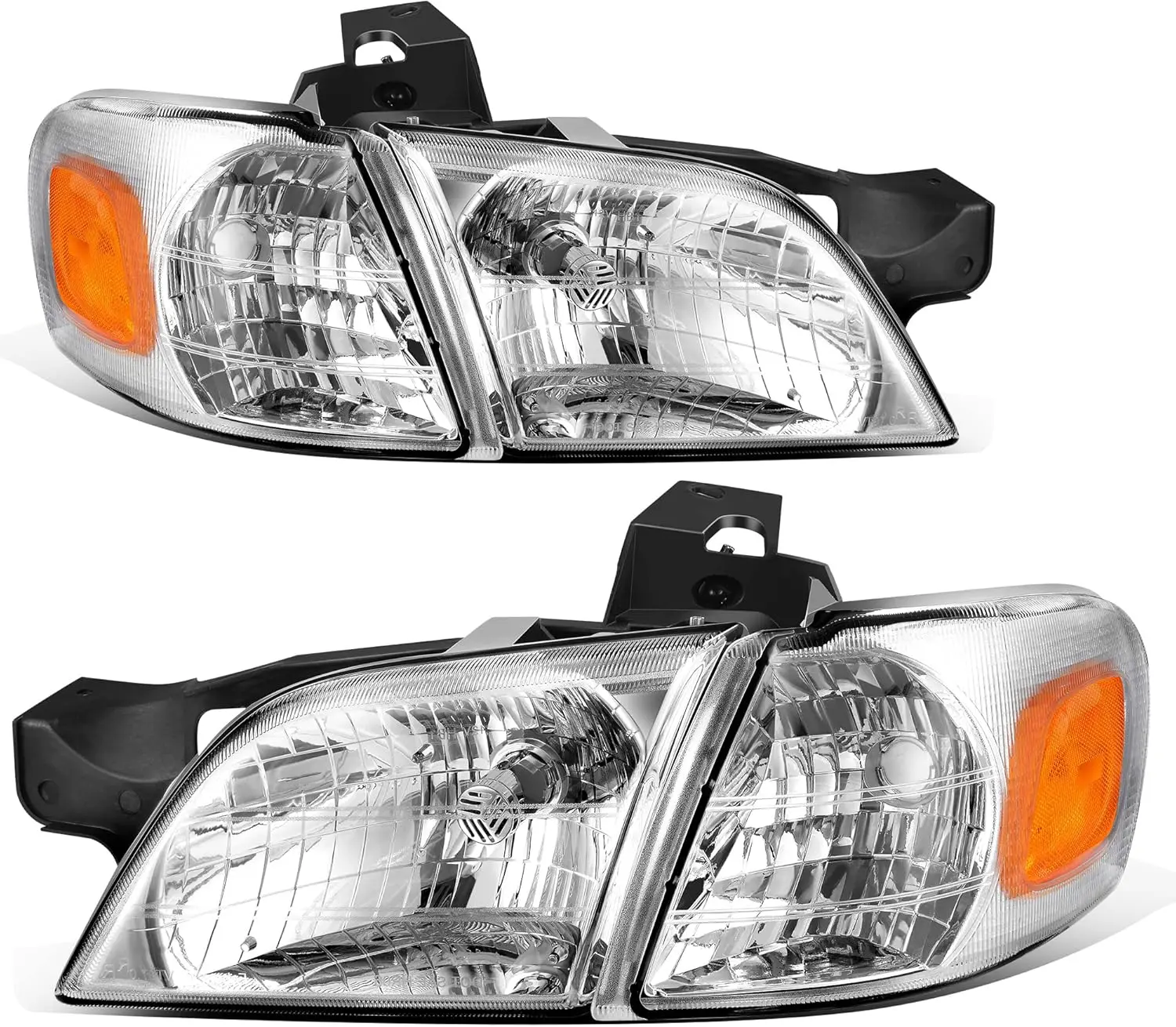 YITAMOTOR Headlight Assembly Compatible with 1997-2005 Chevy Venture Chrome Housing Amber Reflector with Corner Lights
