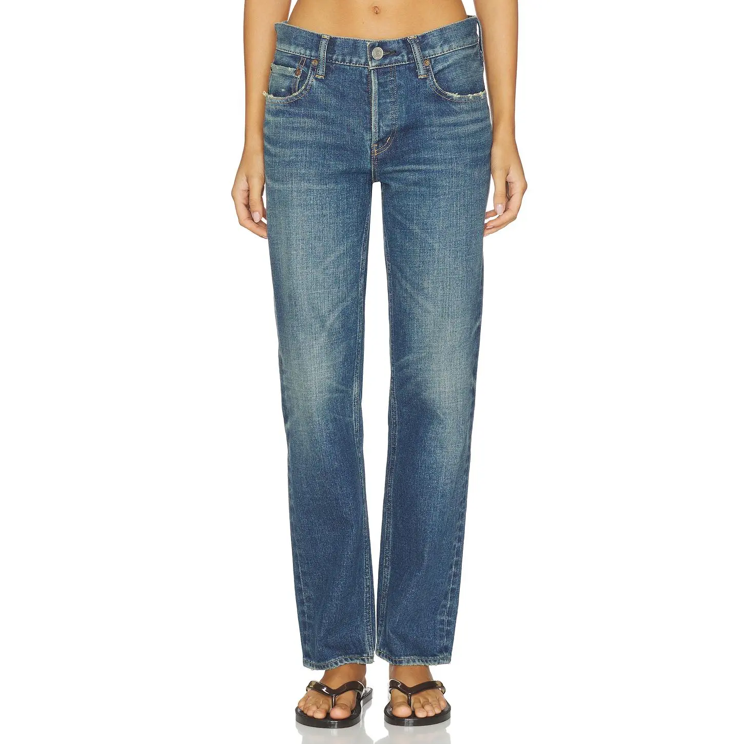 Moussy Vintage Hadley Straight Low Rise Jeans in Blue