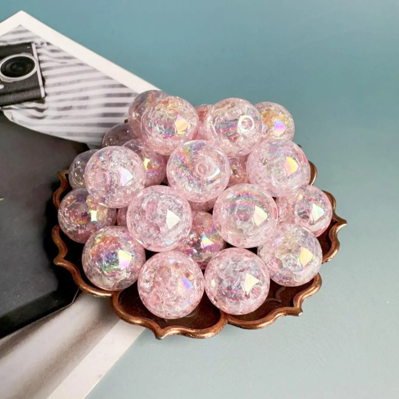 16mm Glitter Bubble Bead (20pcs/set), Round Resin Beads for DIY Necklace Bracelet Phone Bag Pendant, Jewelry Making Supplies, Beads For Crafts, DIY Beading Accessories, Christmas Gift, Bead Assortment