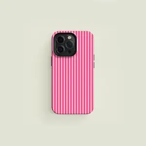 Classic Striped Light Pink & Hot Pink Premium Film 2 in 1 Phone Case - Durable, Shock Absorbing and Stylish Protection - Compatible with iPhone 16, 15, 14, 13, 12, 11, Plus, Pro, Pro Max, Perfect birthday gift for friends.