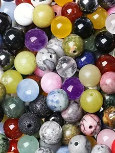 100 Natural Stone Beads 8mm Round Drilled Loose Beads, Various Marble Spots and Crack Earth Tone Gems for Jewelry Making, Bead Mix