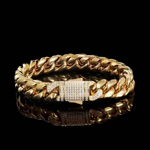 Men's 18 Karat Gold-Plated Stainless Steel Cuban Link Chains Bracelet, Miami Chunky Fashion Jewelry, Ideal Adult Guys' Outdoor Fun Gift, Men's Accessories